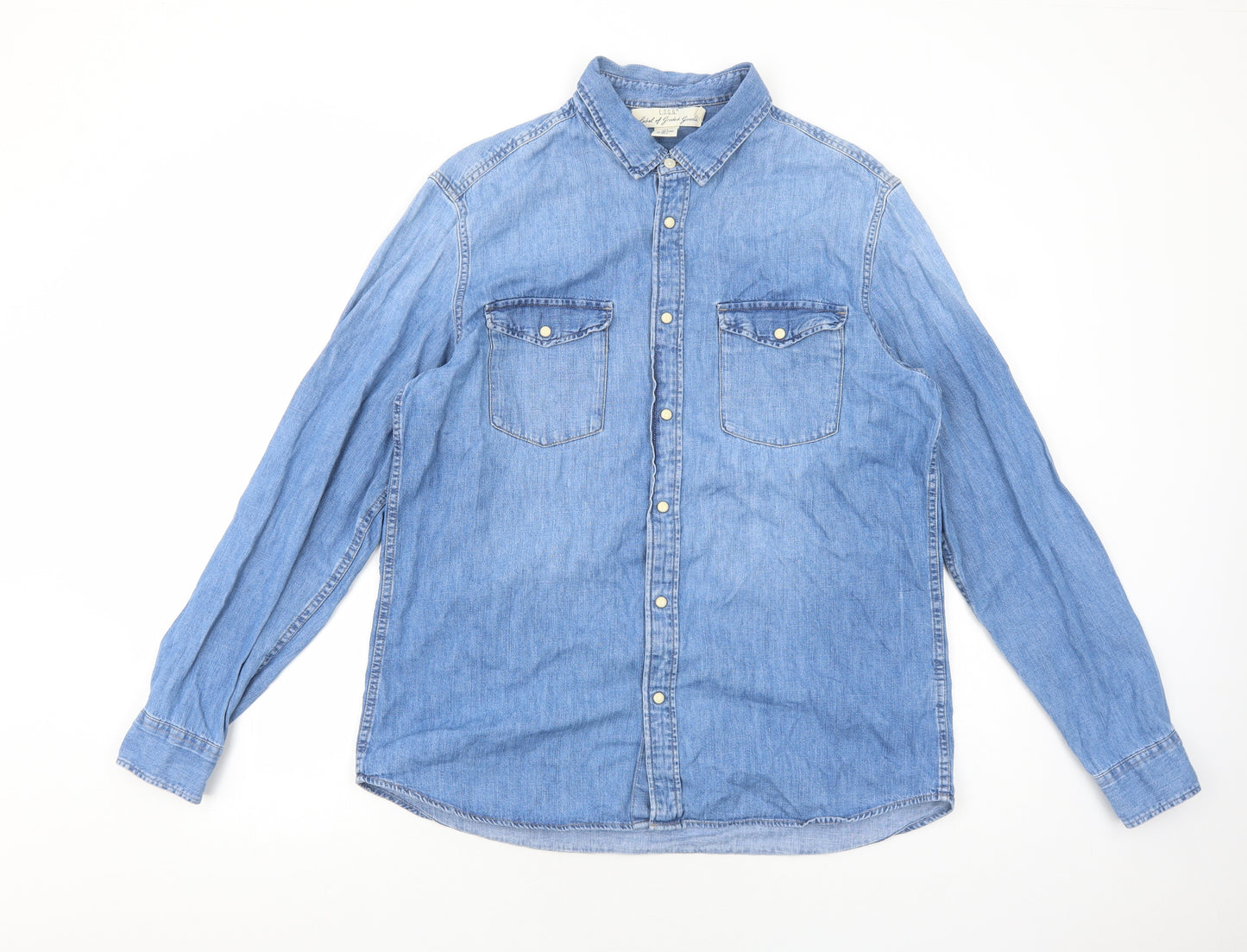 H&M Womens Blue Cotton Basic Button-Up Size L Collared