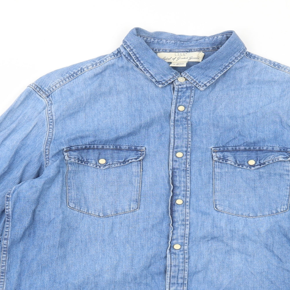 H&M Womens Blue Cotton Basic Button-Up Size L Collared