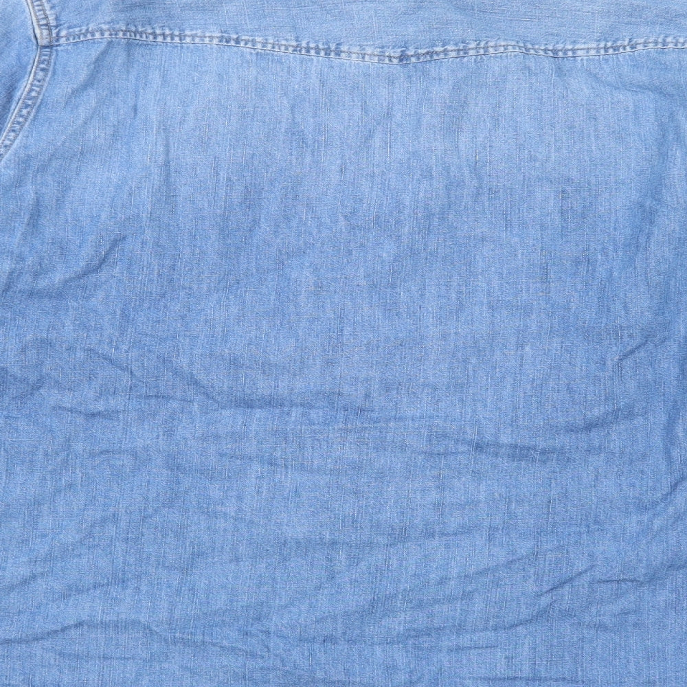 H&M Womens Blue Cotton Basic Button-Up Size L Collared