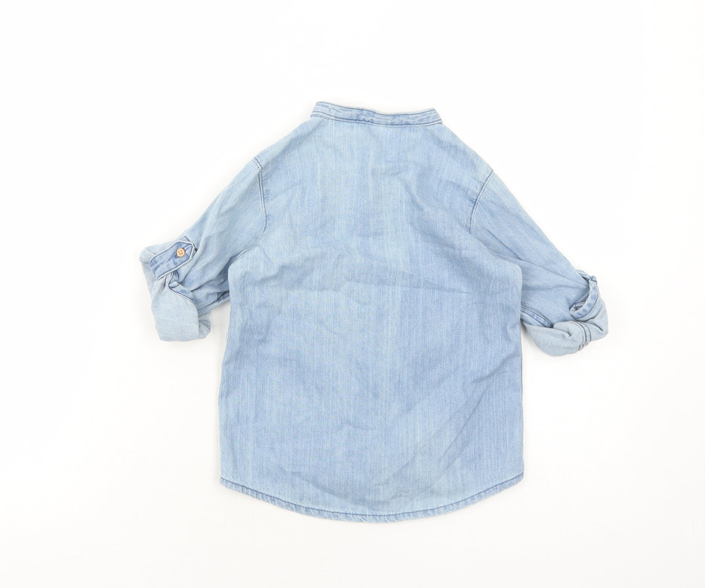 H&M Boys Blue Cotton Basic Button-Up Size 2-3 Years Round Neck Button