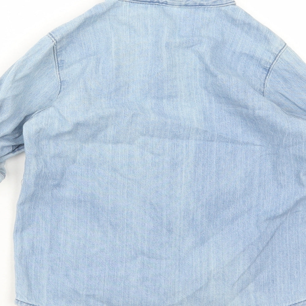 H&M Boys Blue Cotton Basic Button-Up Size 2-3 Years Round Neck Button