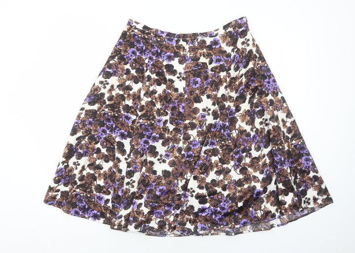 Clements Ribeiro Womens Brown Floral Polyester Swing Skirt Size M Zip