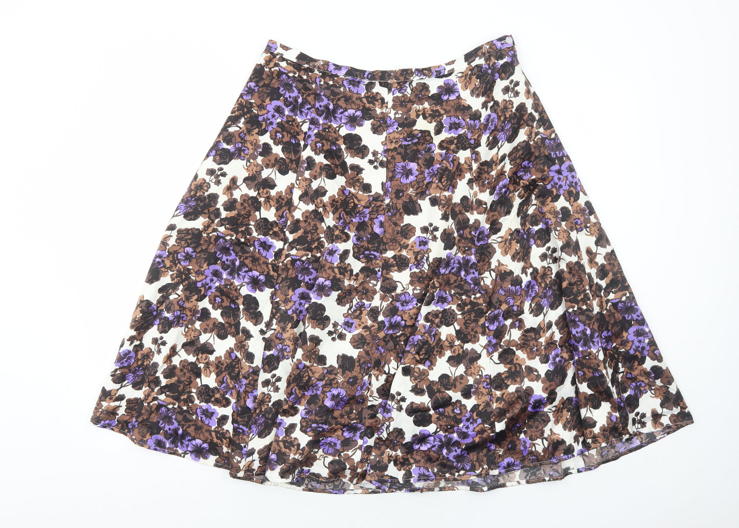 Clements Ribeiro Womens Brown Floral Polyester Swing Skirt Size M Zip
