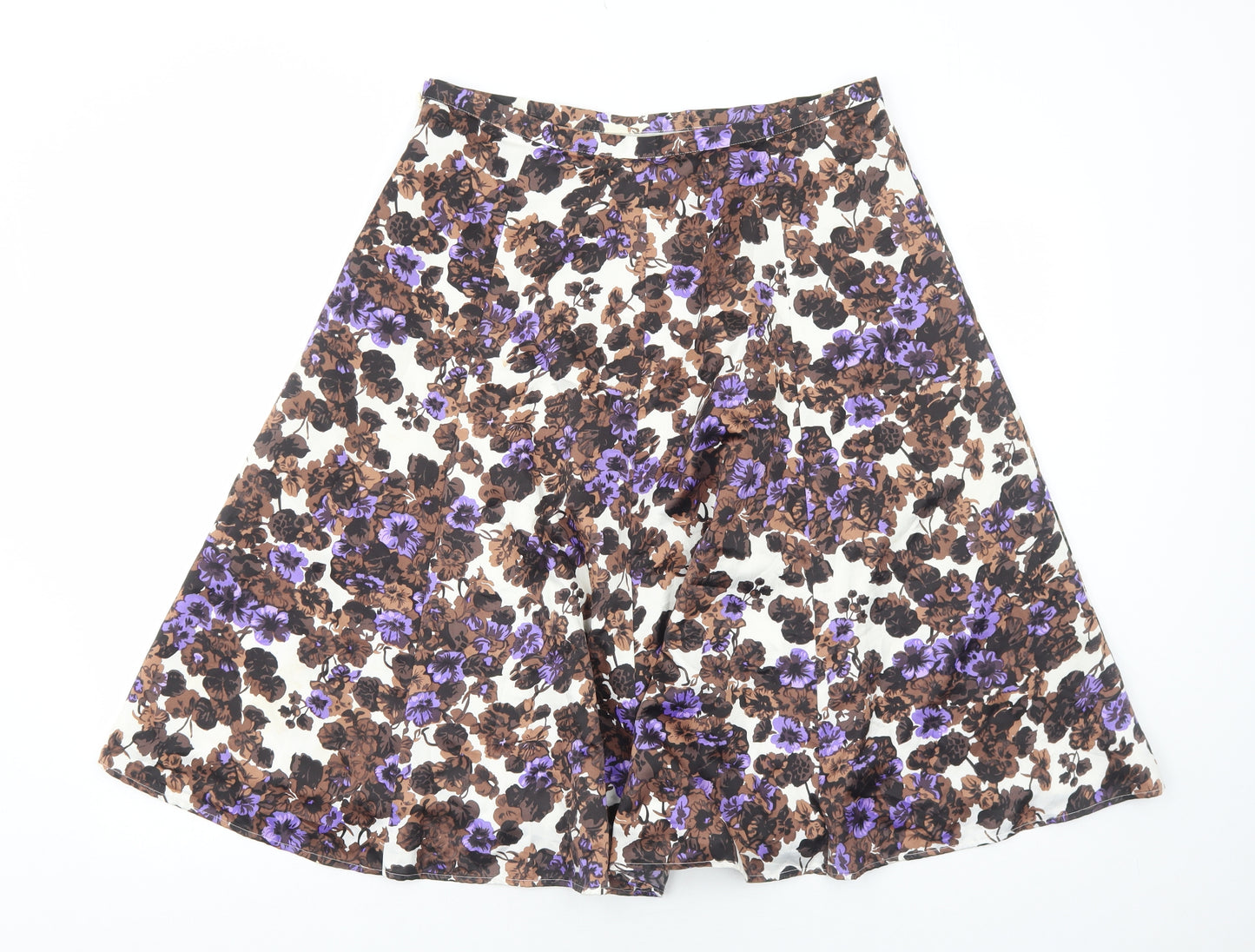 Clements Ribeiro Womens Brown Floral Polyester Swing Skirt Size M Zip