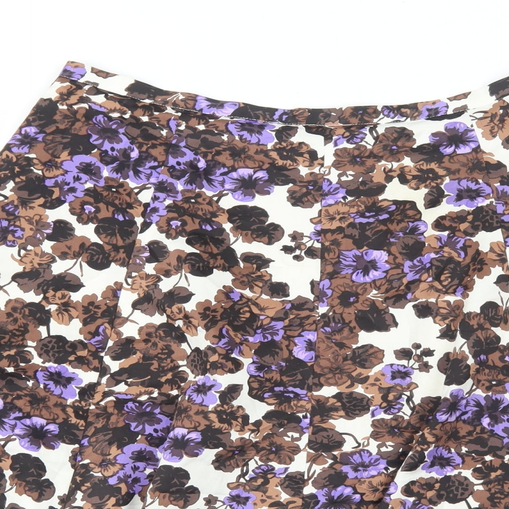 Clements Ribeiro Womens Brown Floral Polyester Swing Skirt Size M Zip