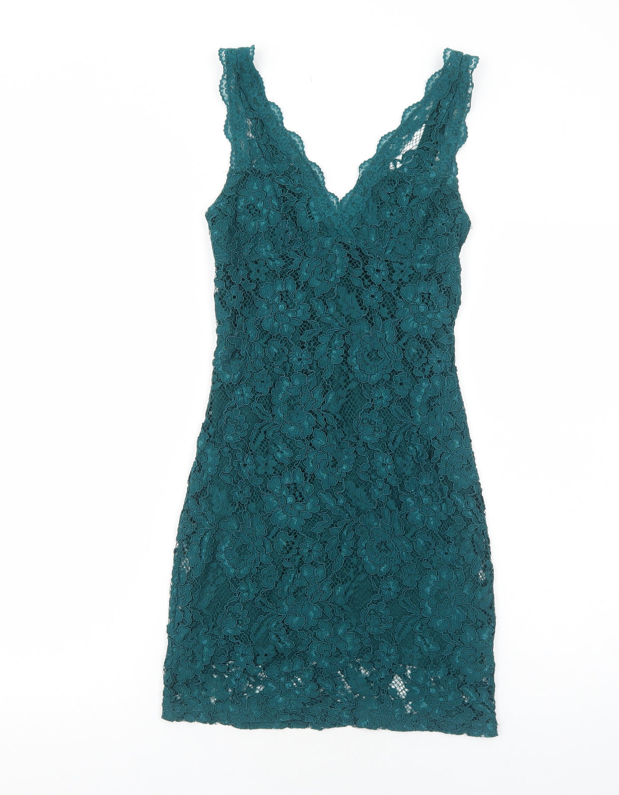 Topshop Womens Green Polyamide Bodycon Size 8 V-Neck Zip