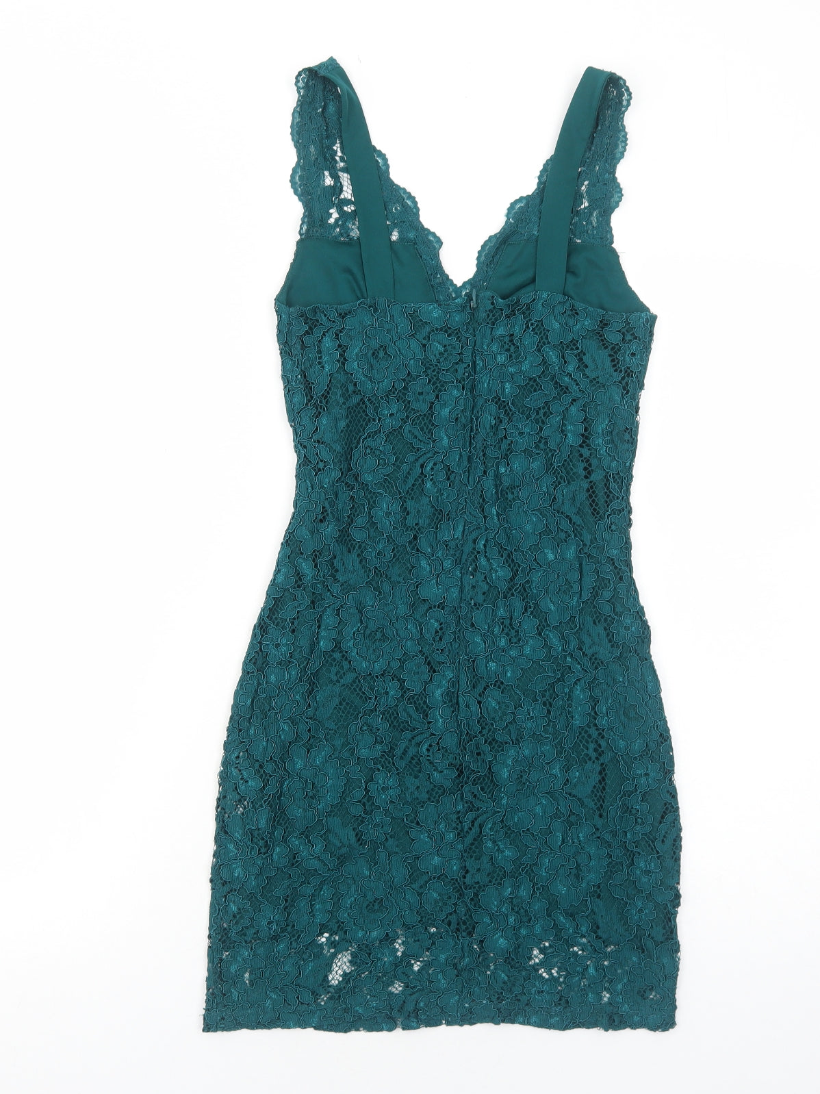 Topshop Womens Green Polyamide Bodycon Size 8 V-Neck Zip