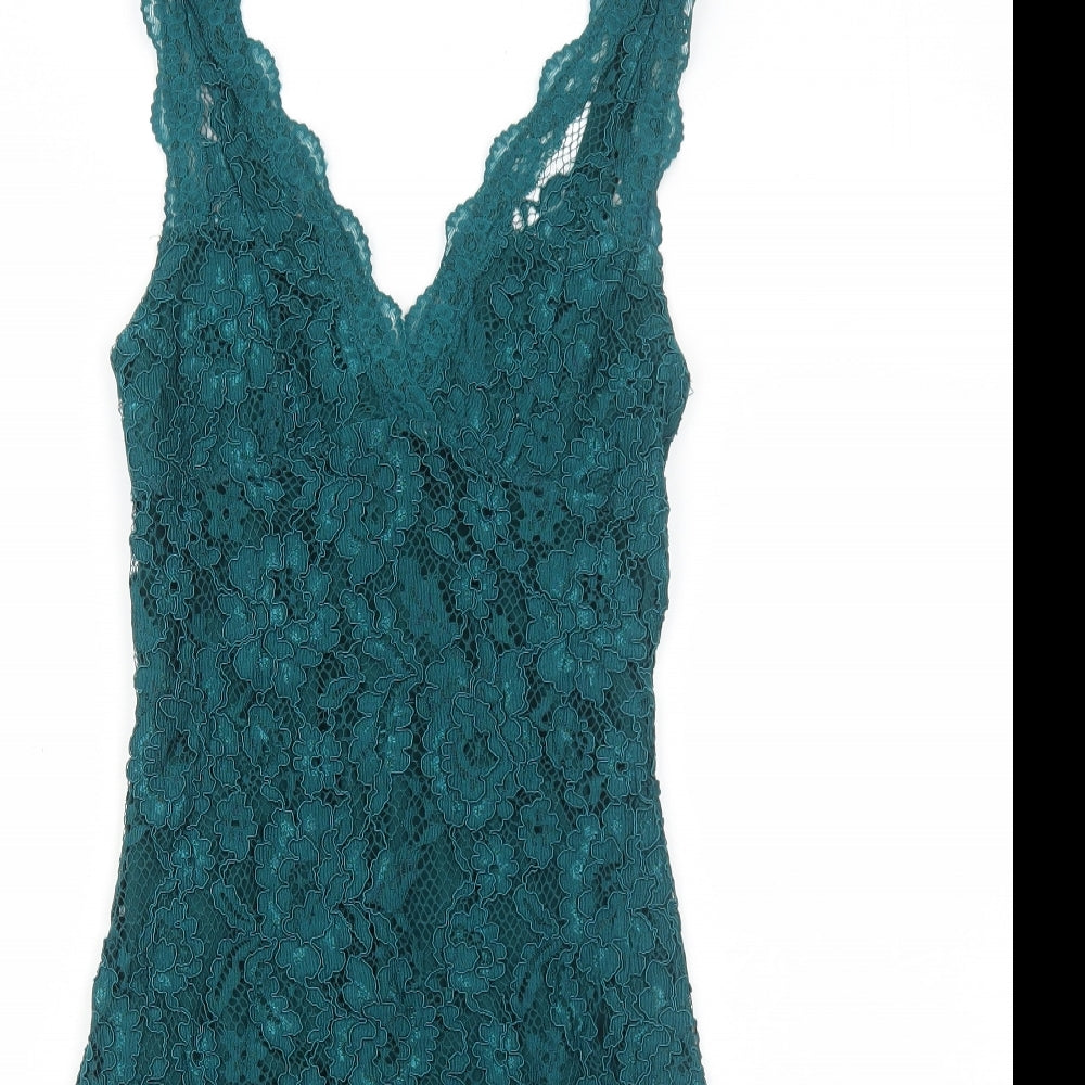 Topshop Womens Green Polyamide Bodycon Size 8 V-Neck Zip