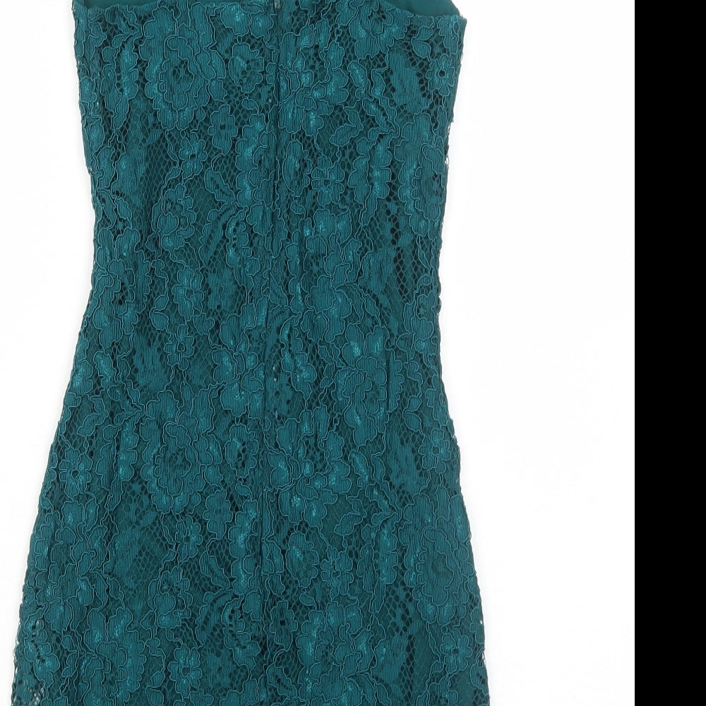 Topshop Womens Green Polyamide Bodycon Size 8 V-Neck Zip