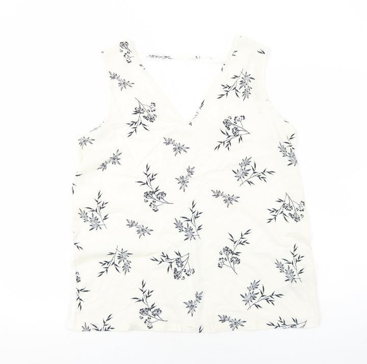 Marks and Spencer Womens Ivory Floral Viscose Basic Tank Size 16 V-Neck