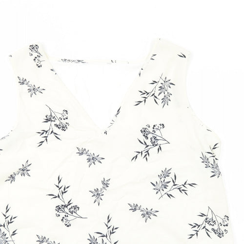 Marks and Spencer Womens Ivory Floral Viscose Basic Tank Size 16 V-Neck