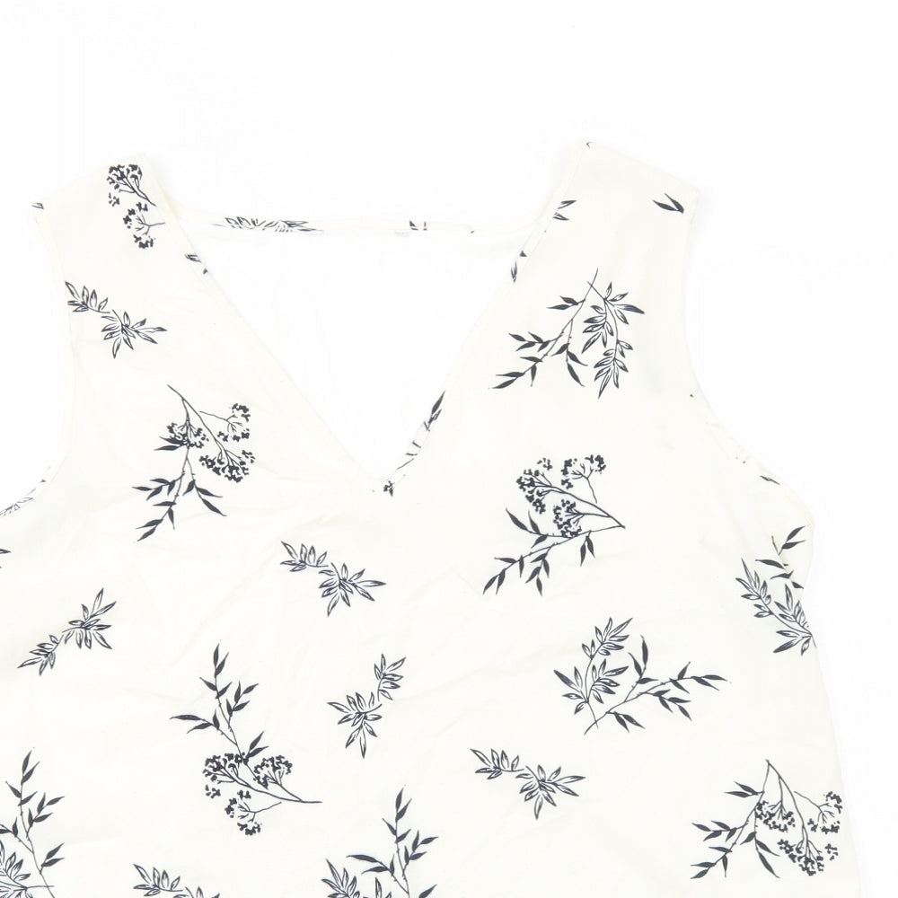 Marks and Spencer Womens Ivory Floral Viscose Basic Tank Size 16 V-Neck