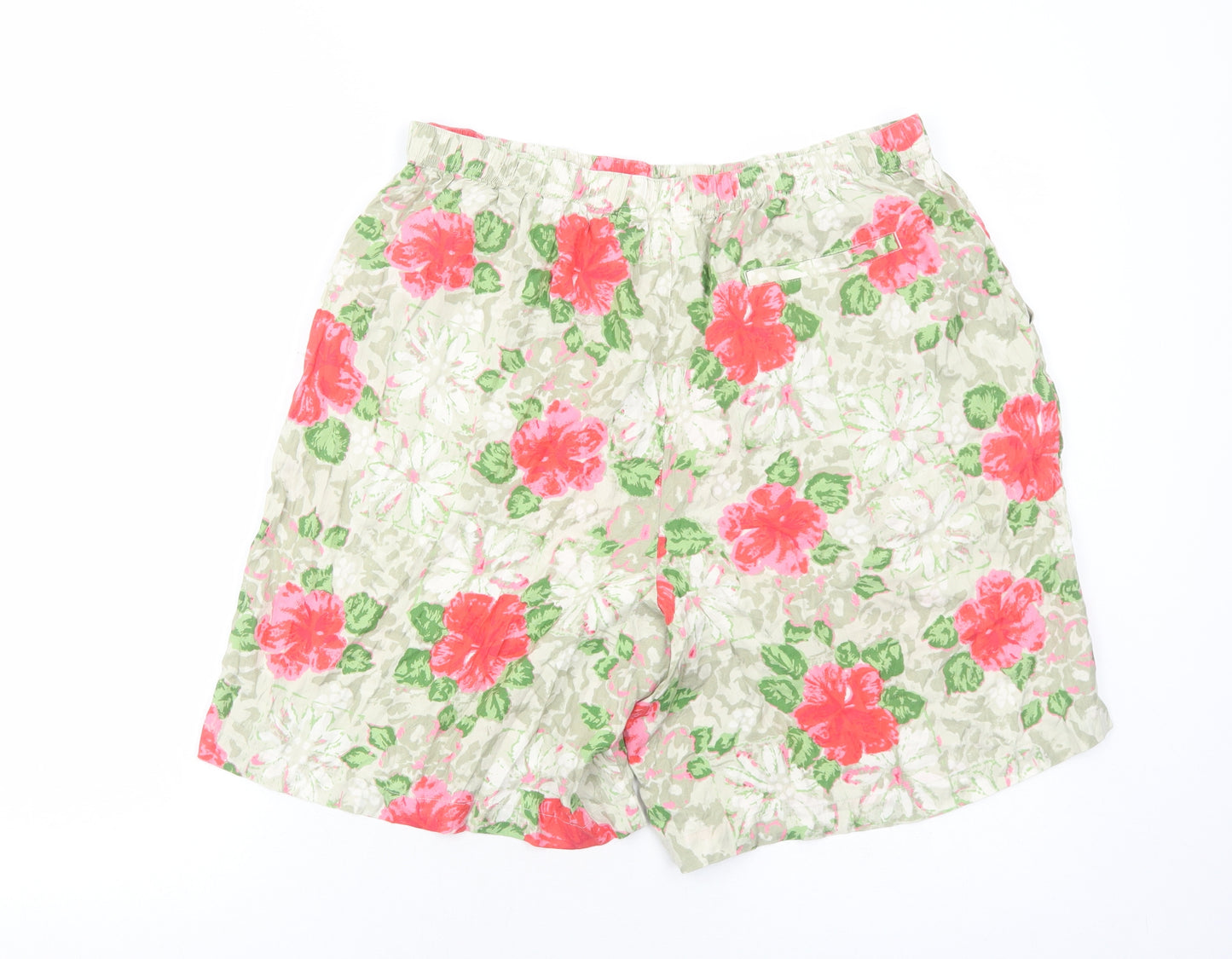 Field Manor Womens Green Floral Viscose Bermuda Shorts Size L Regular Pull On