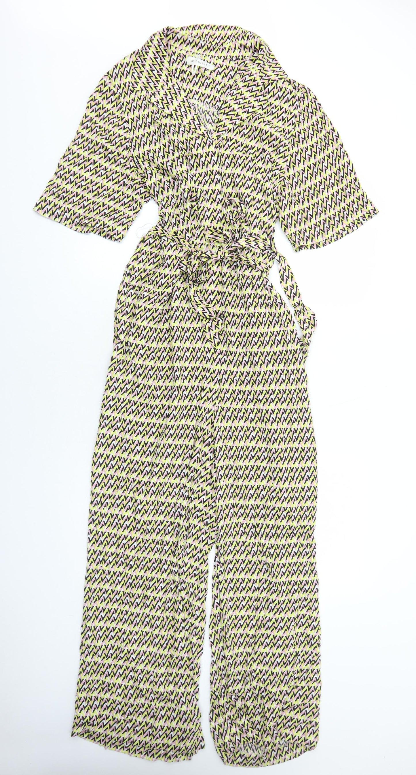 Autograph Womens Yellow Geometric Polyester Jumpsuit One-Piece Size 16 Button