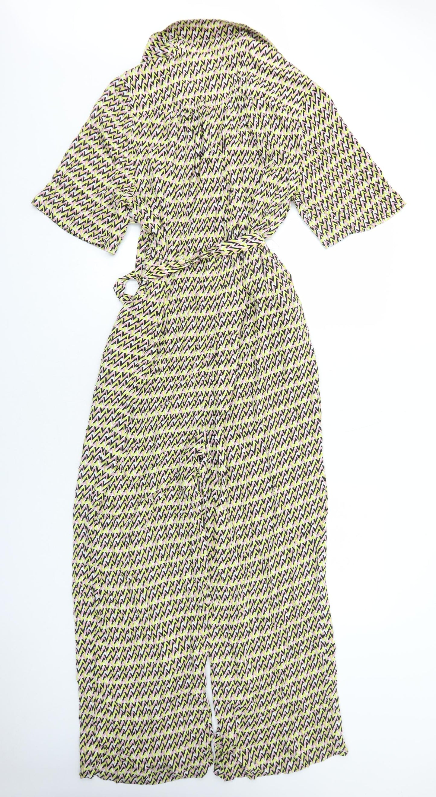Autograph Womens Yellow Geometric Polyester Jumpsuit One-Piece Size 16 Button