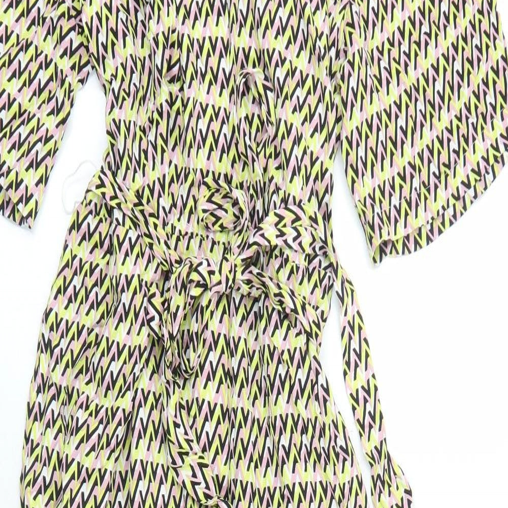 Autograph Womens Yellow Geometric Polyester Jumpsuit One-Piece Size 16 Button