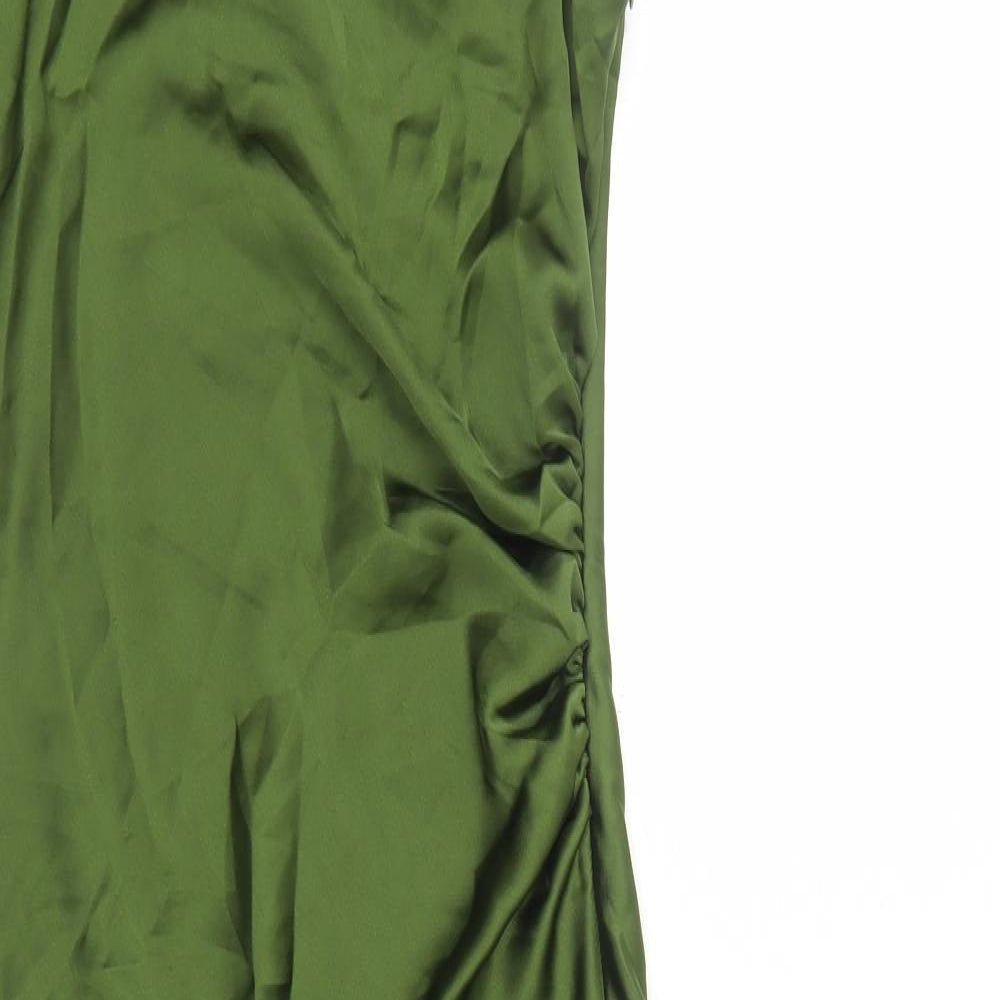 Zara Womens Green Polyester Slip Dress Size M Square Neck Zip
