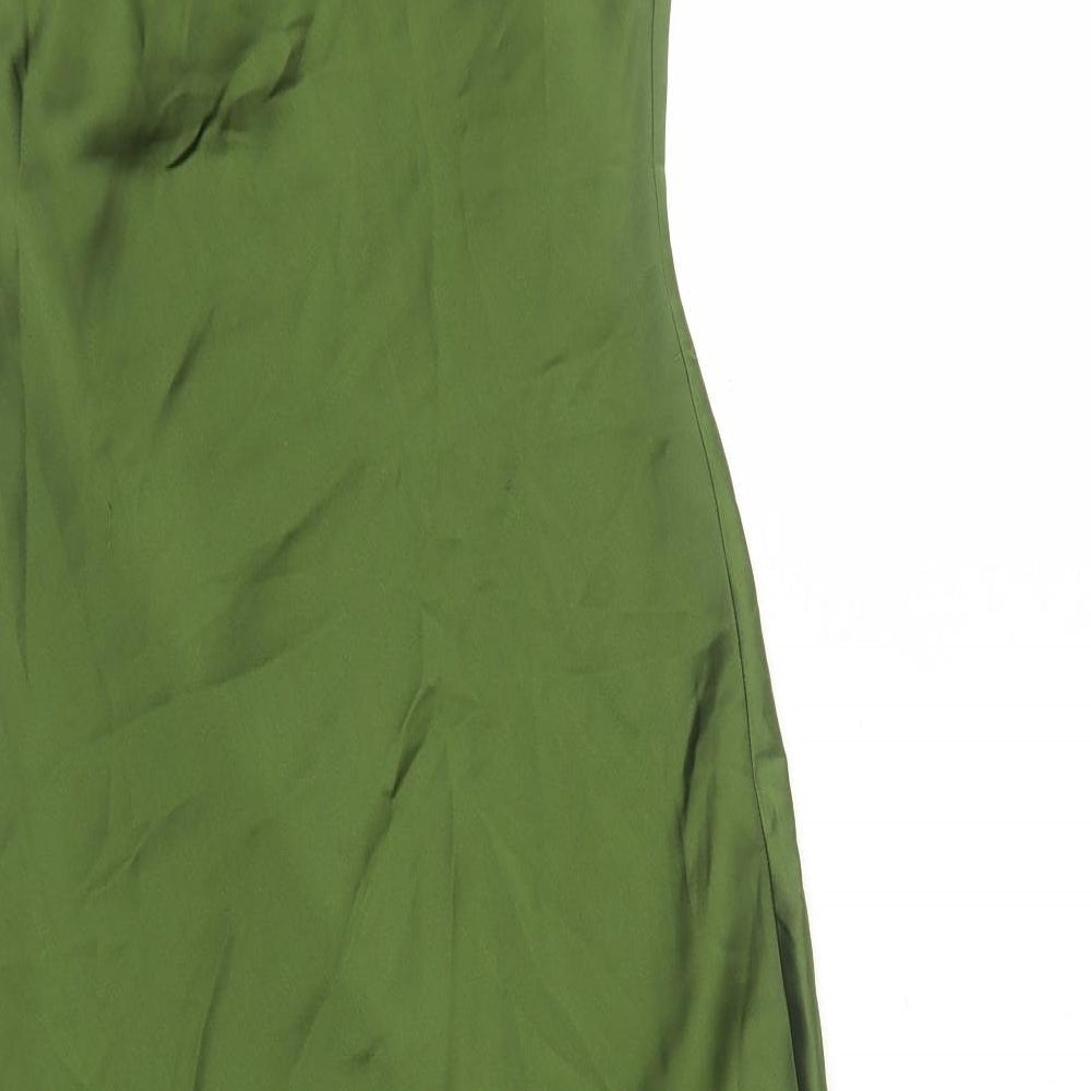 Zara Womens Green Polyester Slip Dress Size M Square Neck Zip