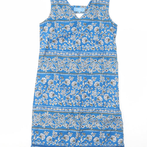 NEXT Womens Blue Floral Cotton A-Line Size 6 V-Neck Pullover