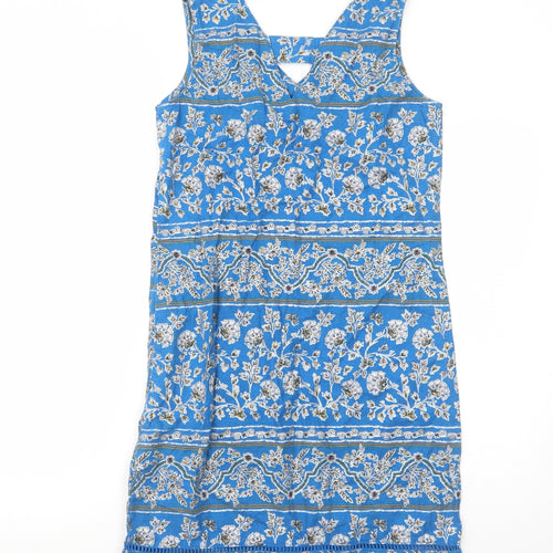 NEXT Womens Blue Floral Cotton A-Line Size 6 V-Neck Pullover