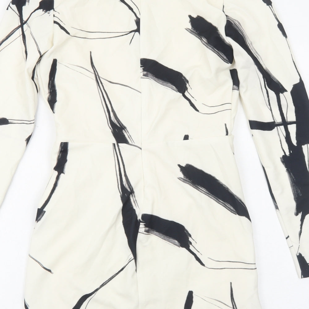 Zara Womens Ivory Geometric Polyester A-Line Size S V-Neck Zip