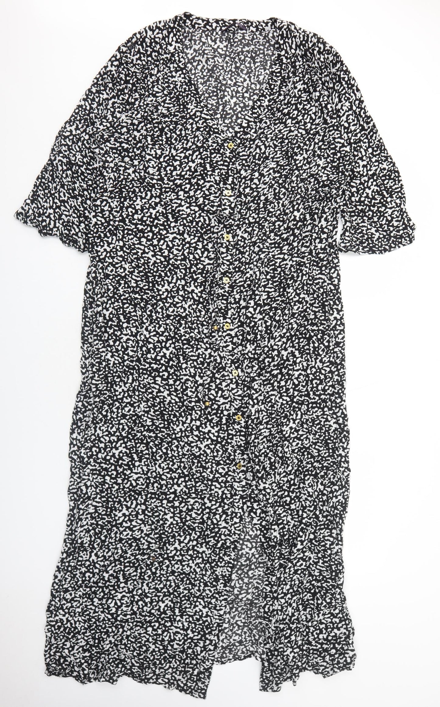 Marks and Spencer Womens Black Geometric Viscose Maxi Size 20 V-Neck Button