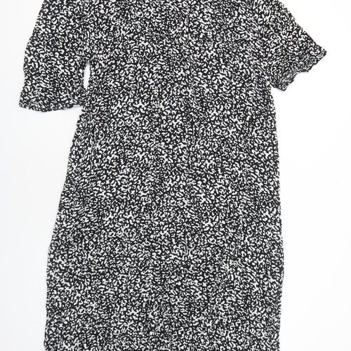 Marks and Spencer Womens Black Geometric Viscose Maxi Size 20 V-Neck Button