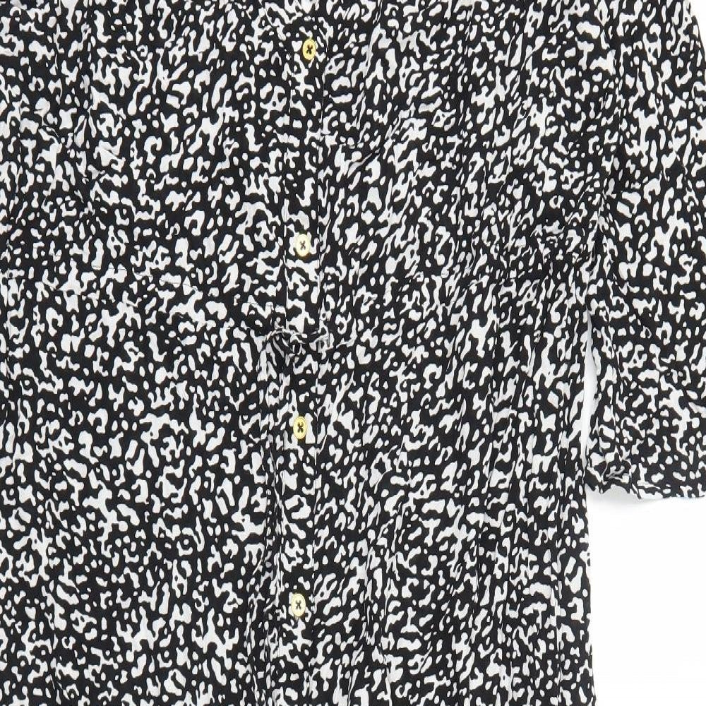 Marks and Spencer Womens Black Geometric Viscose Maxi Size 20 V-Neck Button