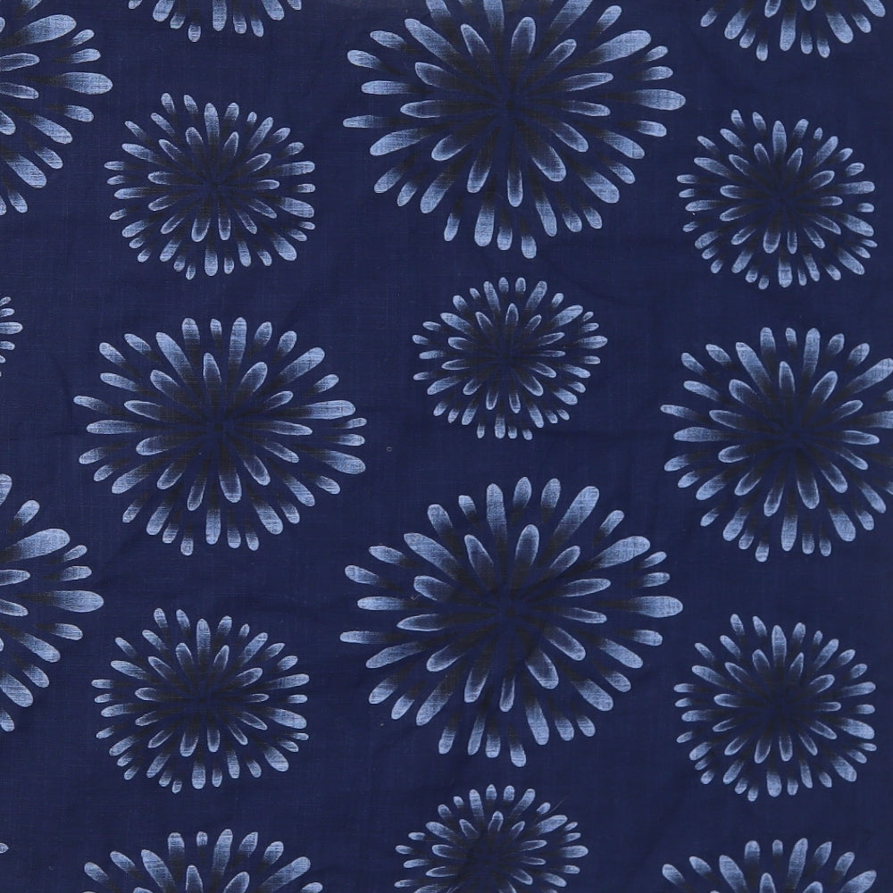 Raspbry Womens Blue Geometric Cotton Basic Blouse Size M Round Neck