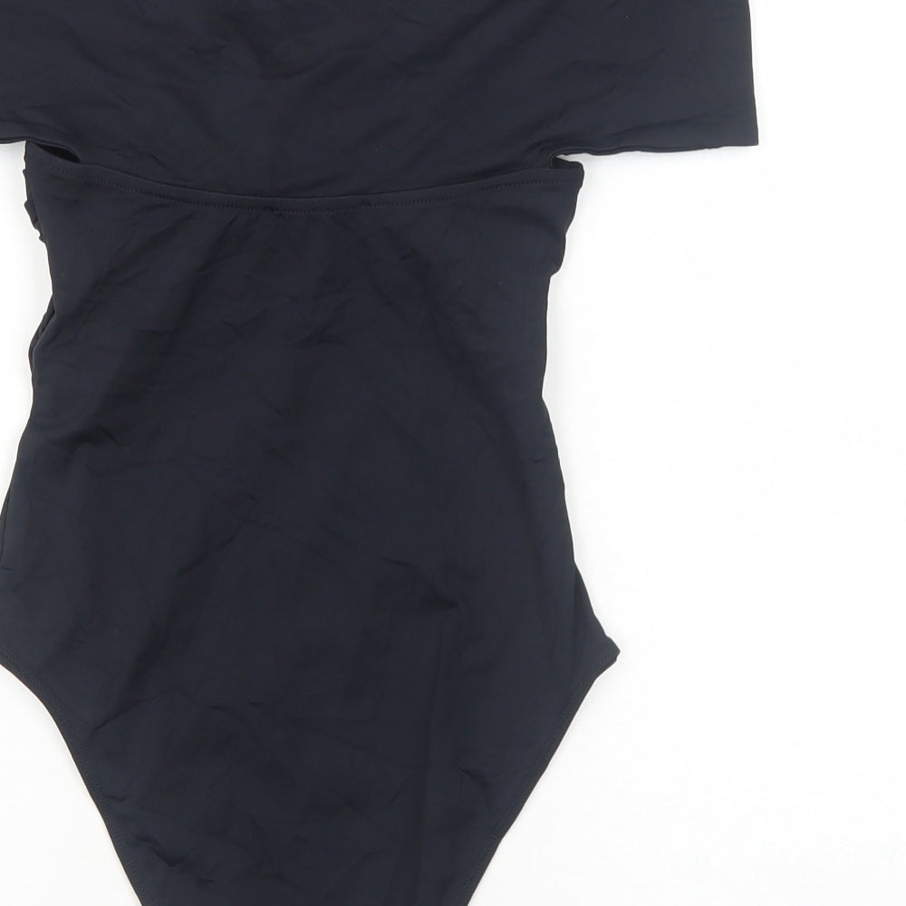Zara Womens Black Polyamide Bodysuit One-Piece Size S Snap