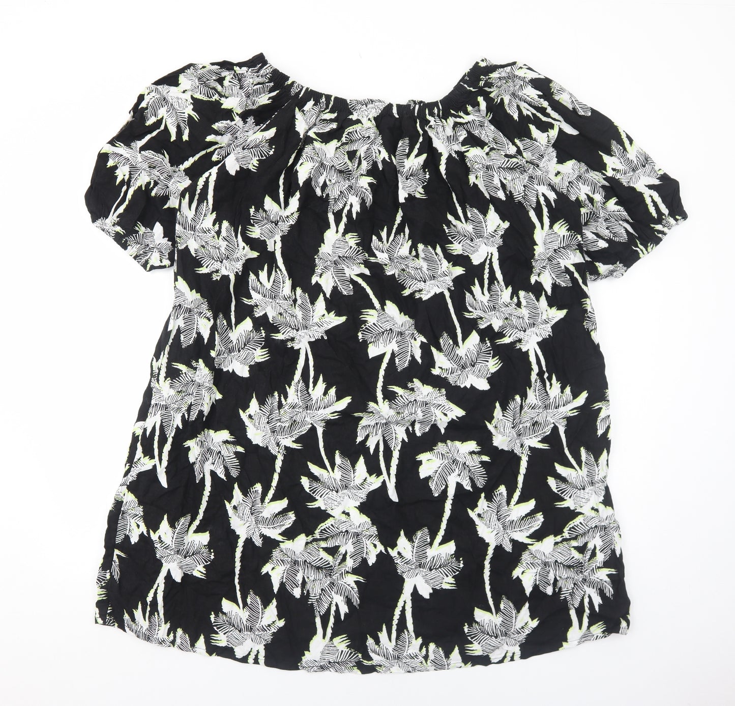 Marks and Spencer Womens Black Floral Linen A-Line Size XL Round Neck Pullover