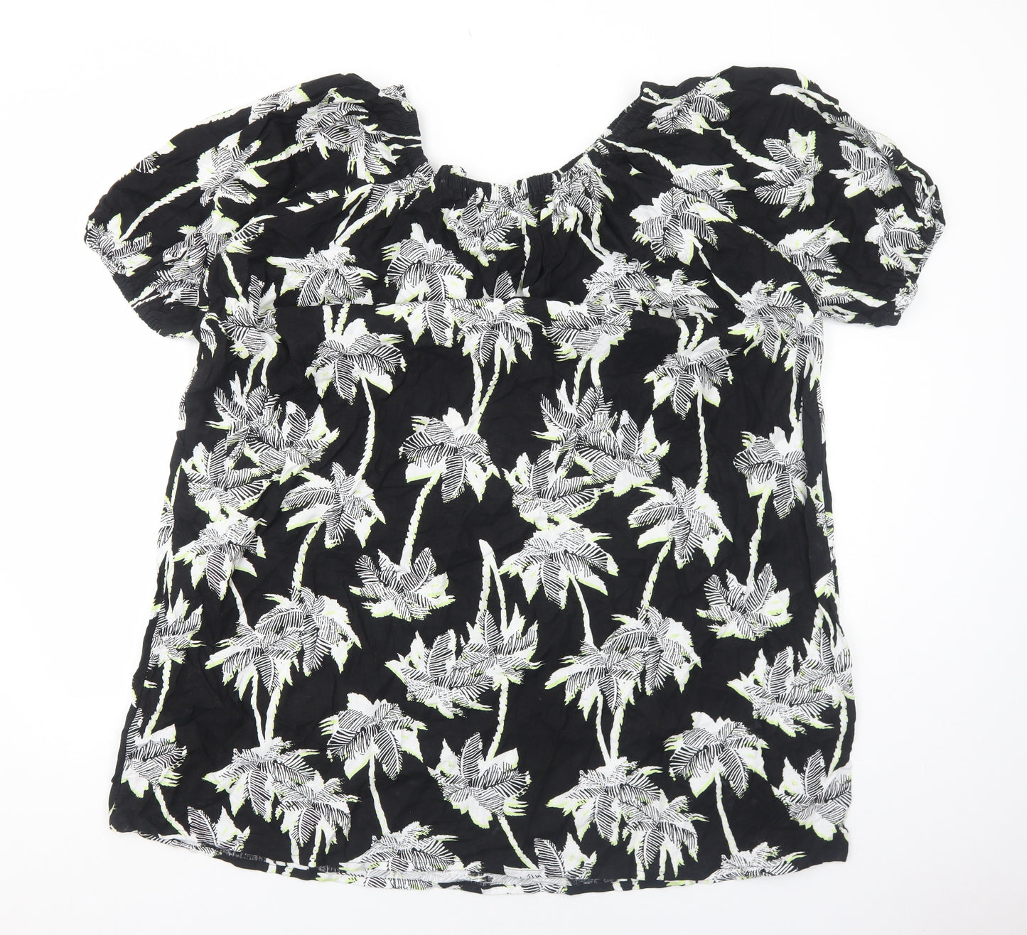 Marks and Spencer Womens Black Floral Linen A-Line Size XL Round Neck Pullover
