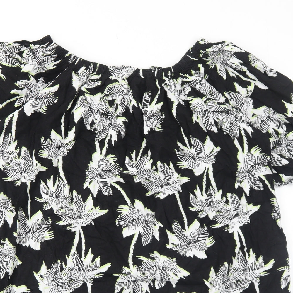 Marks and Spencer Womens Black Floral Linen A-Line Size XL Round Neck Pullover