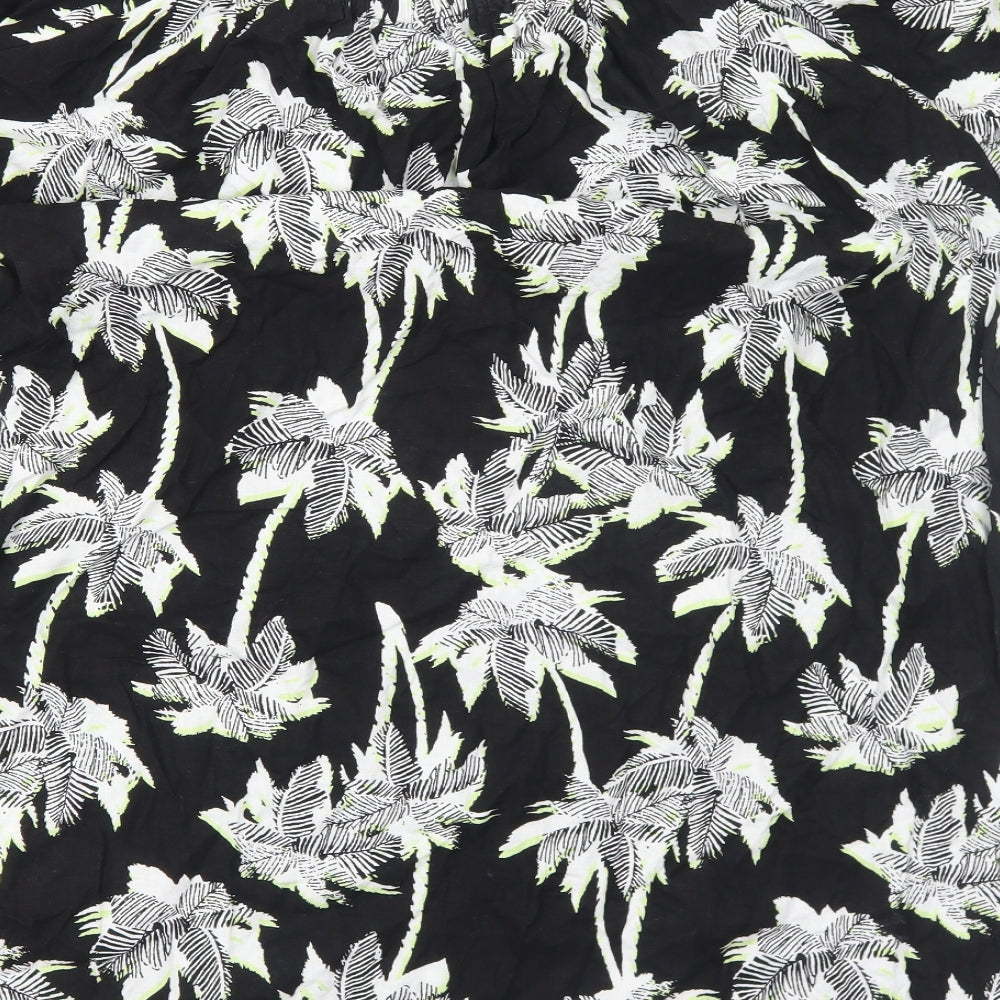 Marks and Spencer Womens Black Floral Linen A-Line Size XL Round Neck Pullover