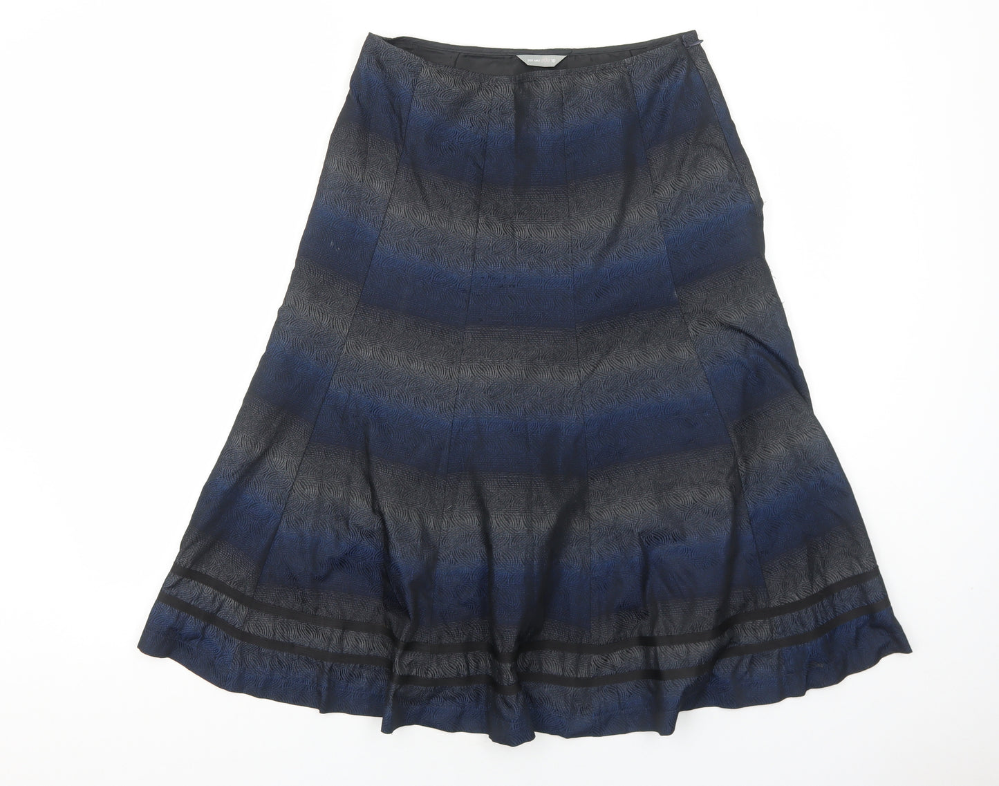 Per Una Womens Blue Striped Polyester Swing Skirt Size 10 Zip
