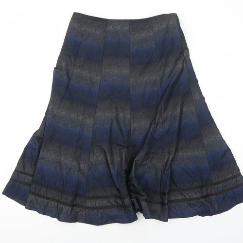 Per Una Womens Blue Striped Polyester Swing Skirt Size 10 Zip