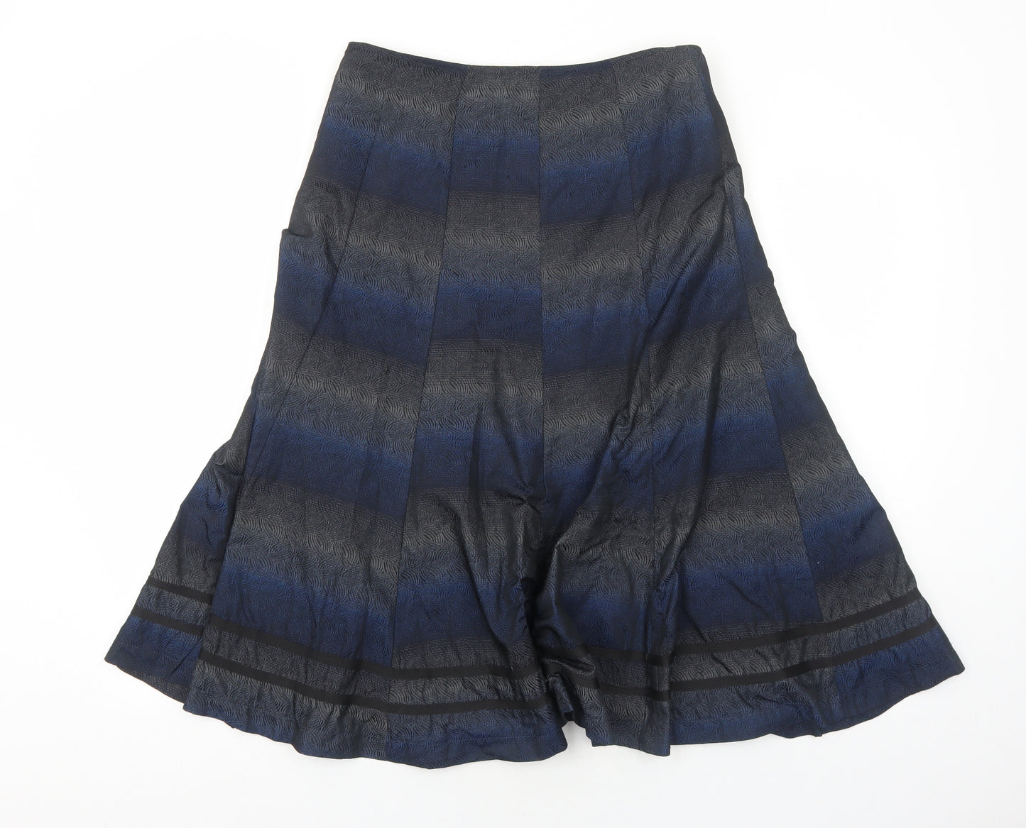 Per Una Womens Blue Striped Polyester Swing Skirt Size 10 Zip
