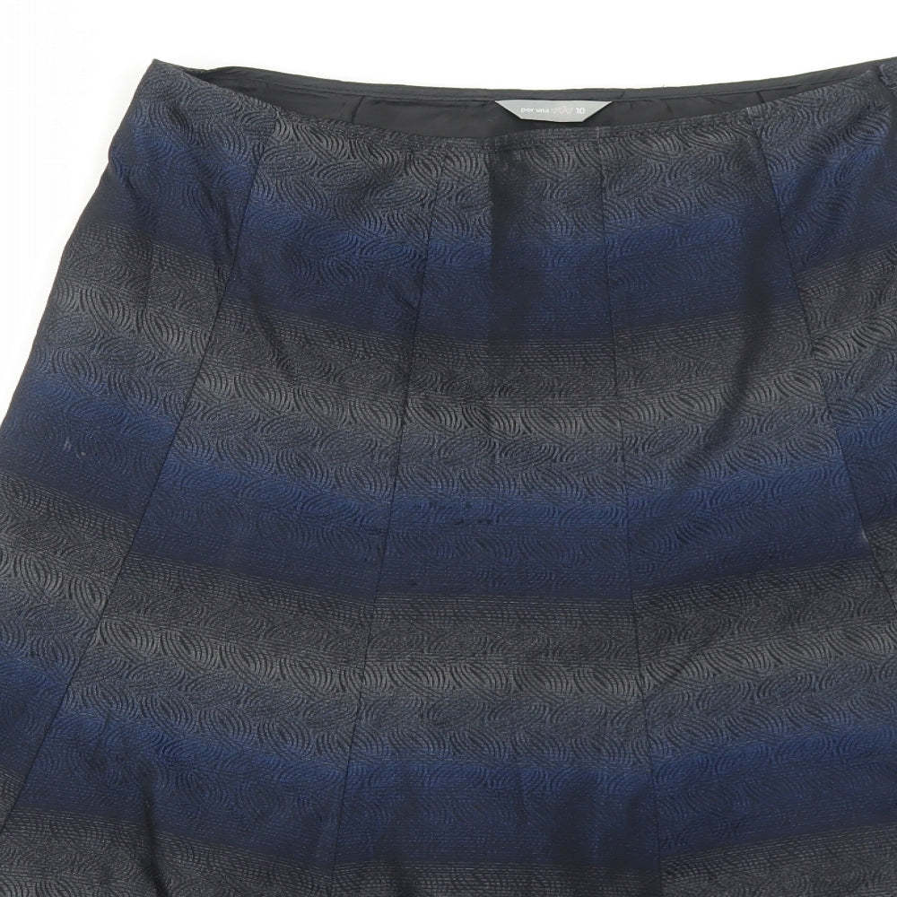 Per Una Womens Blue Striped Polyester Swing Skirt Size 10 Zip