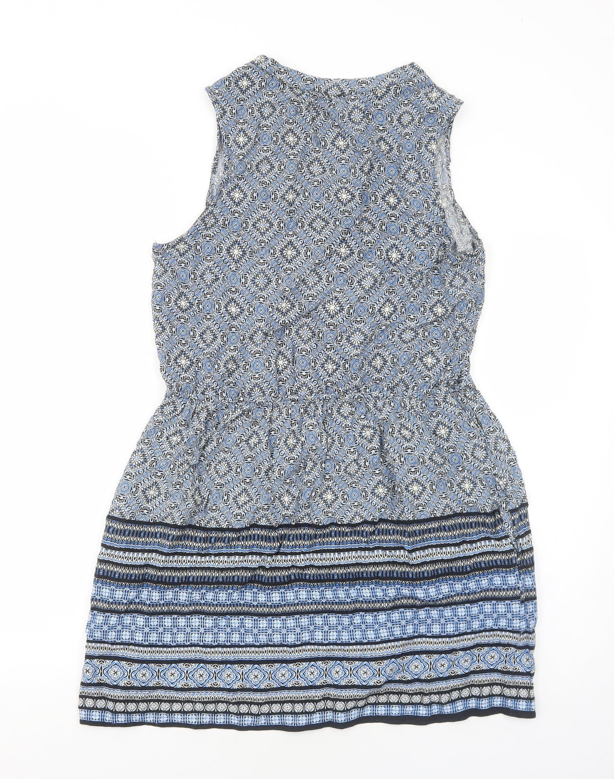 New Look Womens Blue Geometric Viscose Trapeze & Swing Size 16 V-Neck Pullover