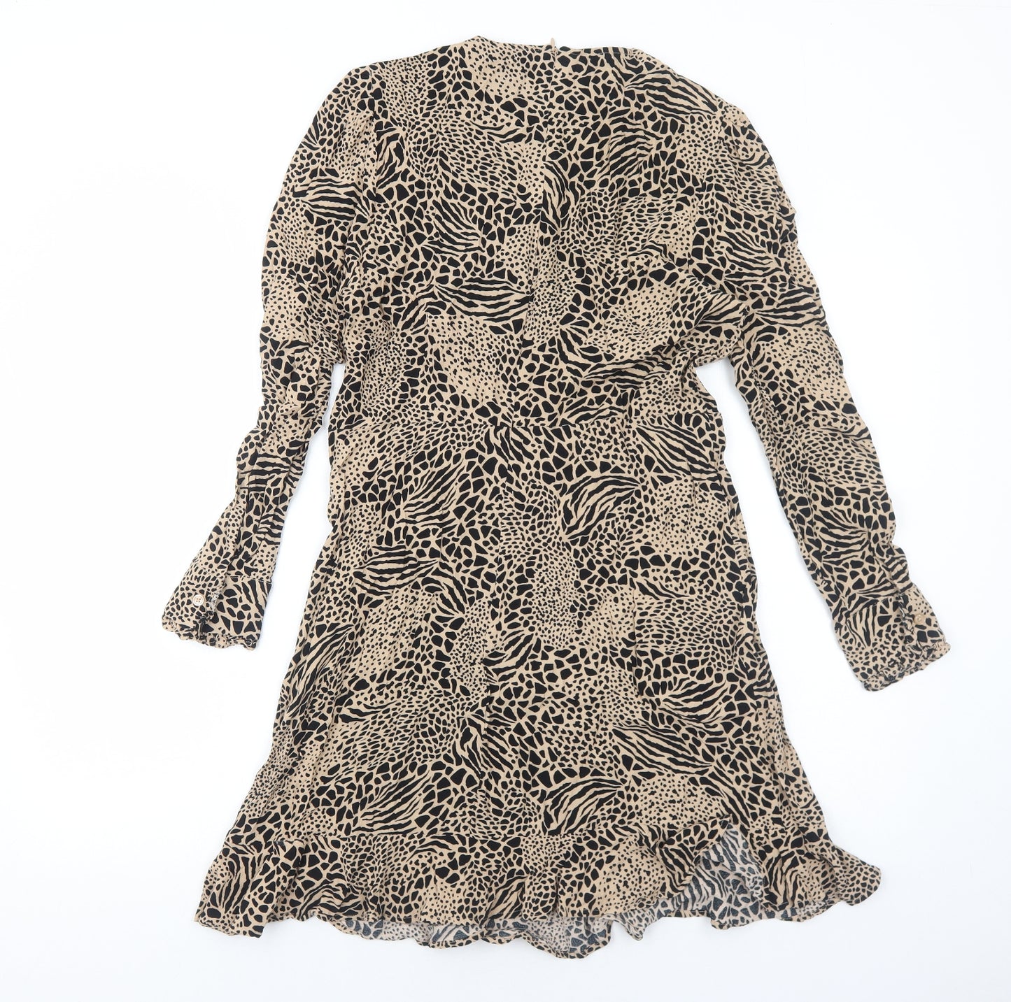 Marks and Spencer Womens Brown Animal Print Polyester Fit & Flare Size 10 Round Neck Zip - Leopard Pattern