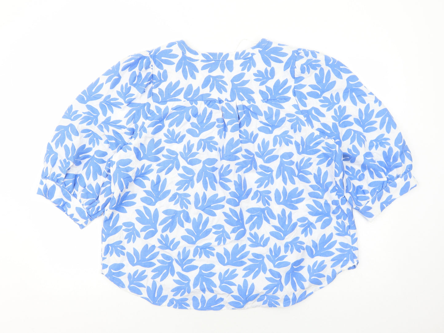 Marks and Spencer Womens Blue Geometric Cotton Basic Blouse Size 16 V-Neck