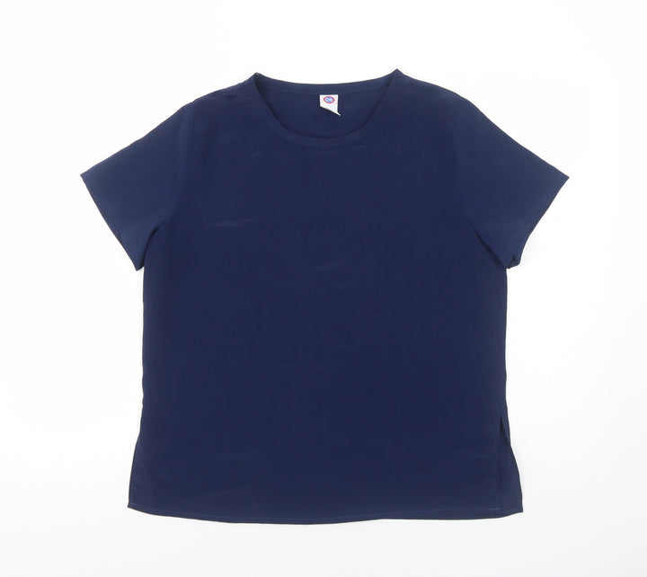 C&A Womens Blue Polyester Basic T-Shirt Size 10 Round Neck