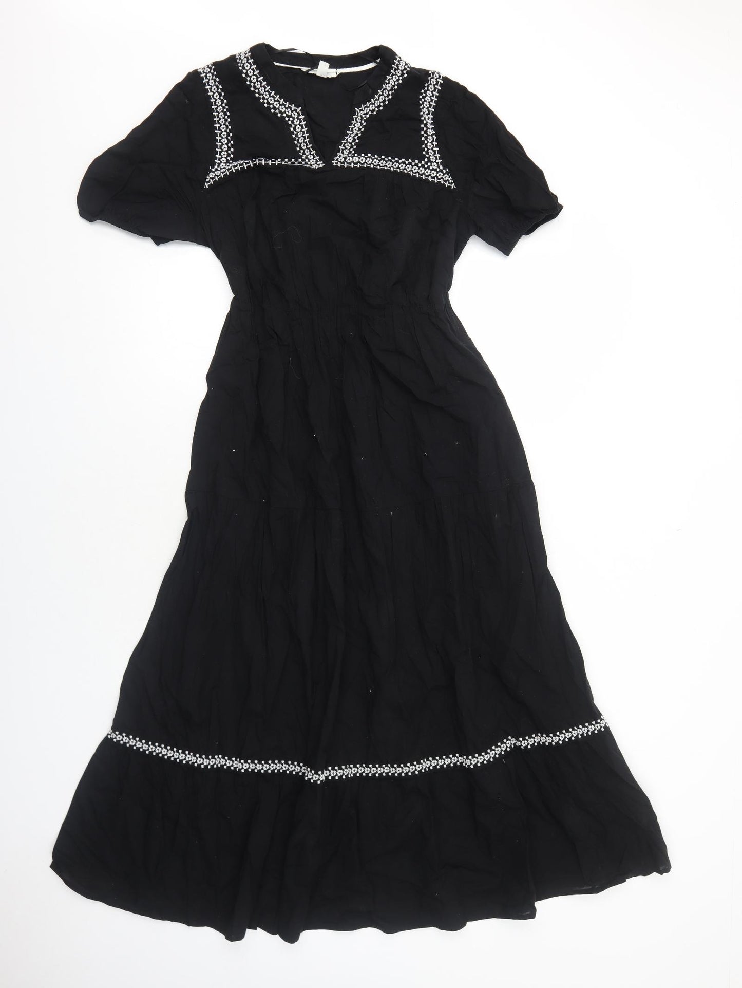 Per Una Womens Black Geometric Cotton Fit & Flare Size 12 Round Neck Pullover