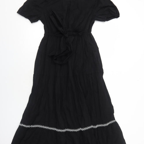 Per Una Womens Black Geometric Cotton Fit & Flare Size 12 Round Neck Pullover