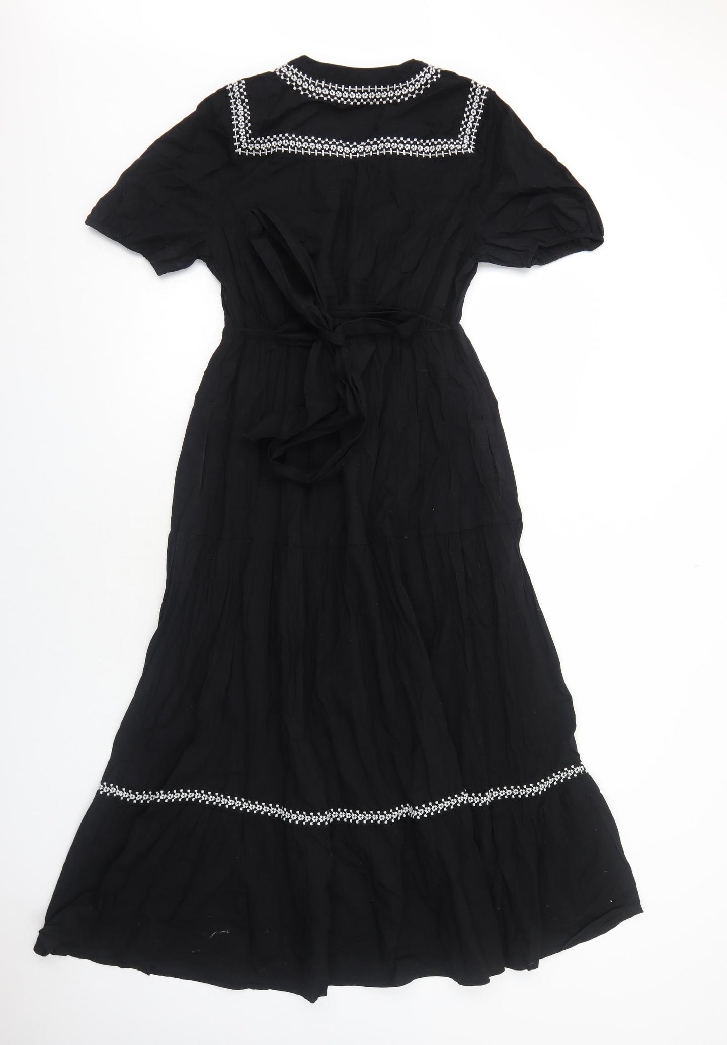 Per Una Womens Black Geometric Cotton Fit & Flare Size 12 Round Neck Pullover