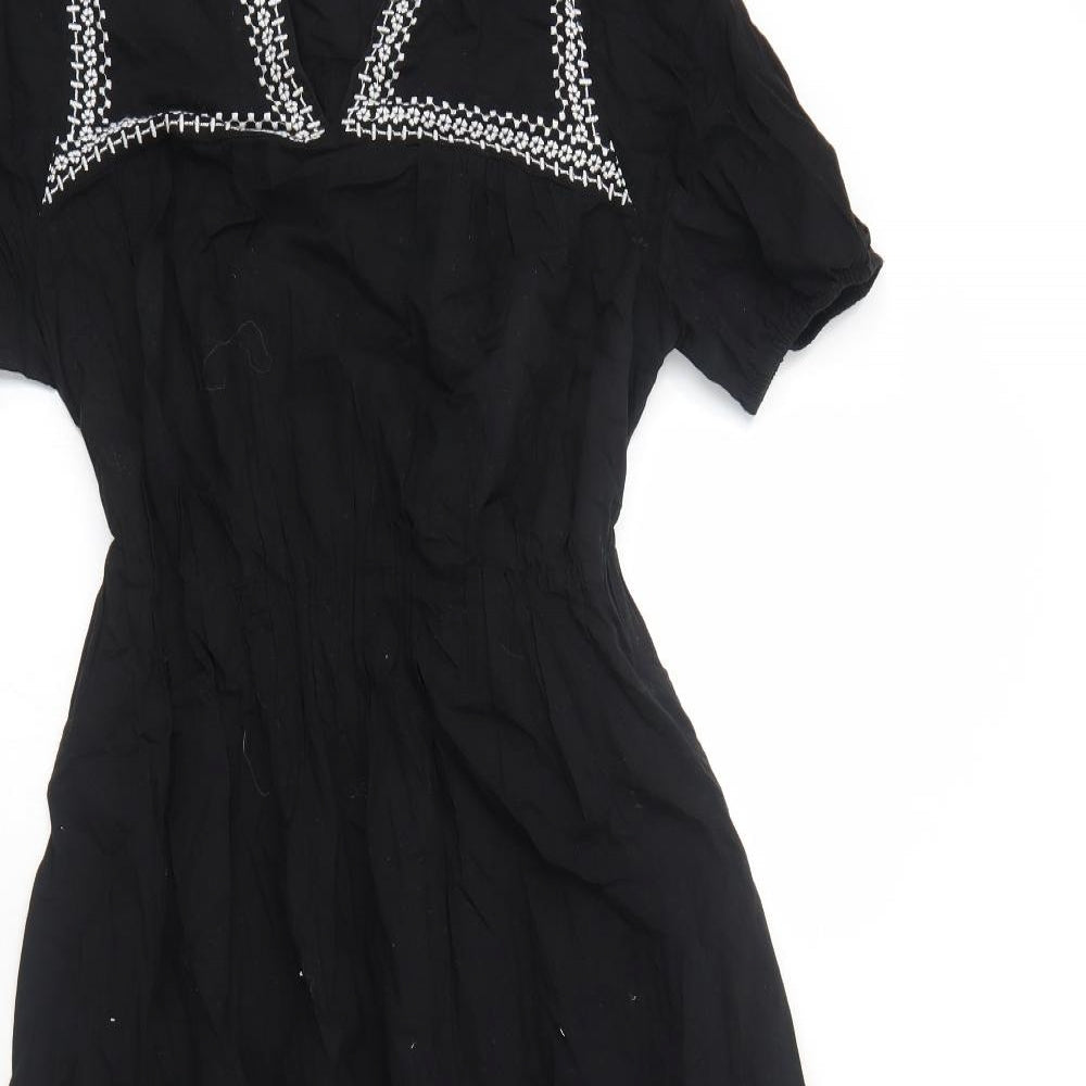 Per Una Womens Black Geometric Cotton Fit & Flare Size 12 Round Neck Pullover