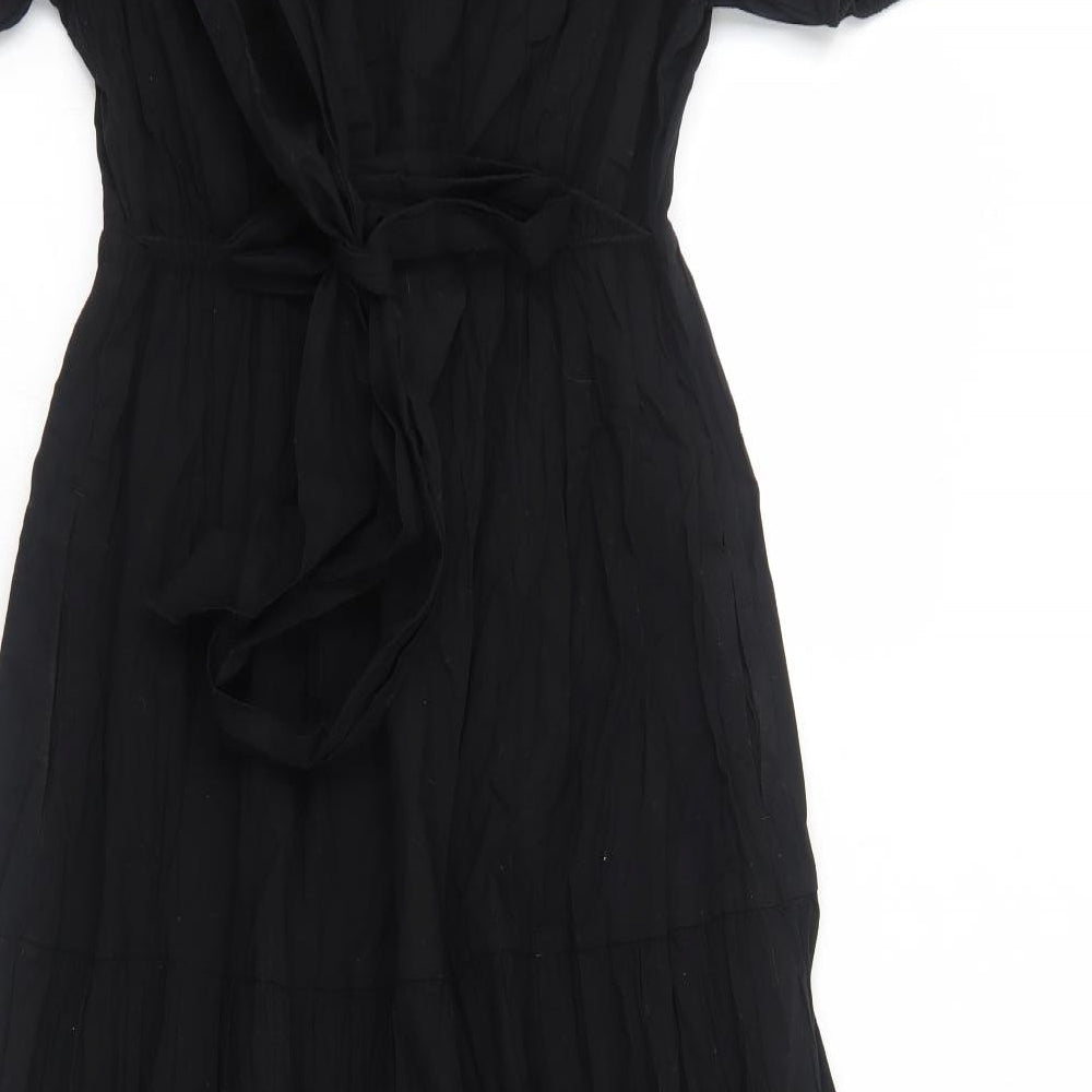 Per Una Womens Black Geometric Cotton Fit & Flare Size 12 Round Neck Pullover