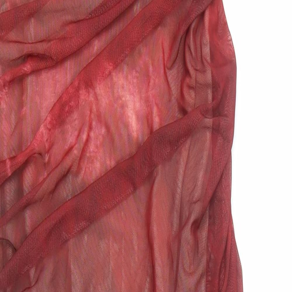 Zara Womens Red Geometric Polyester Bodycon Size S Square Neck Zip