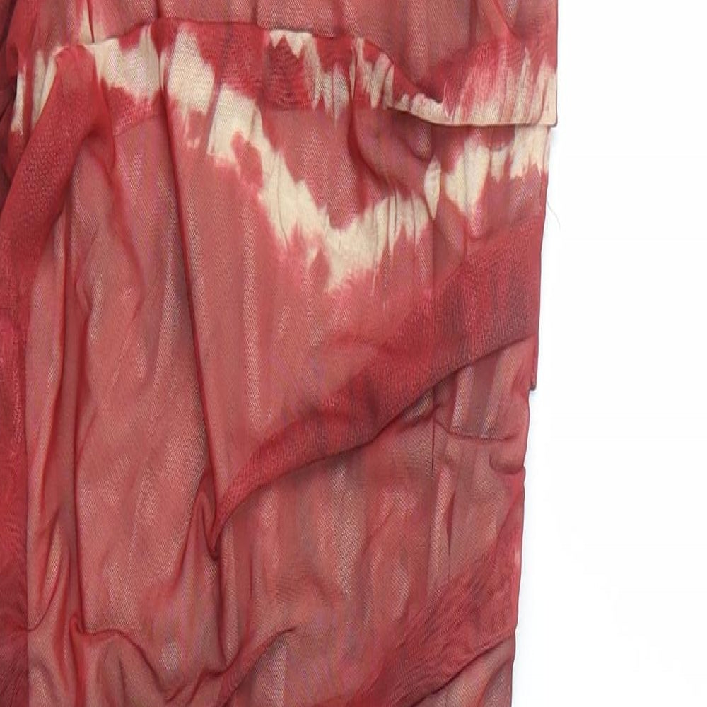 Zara Womens Red Geometric Polyester Bodycon Size S Square Neck Zip