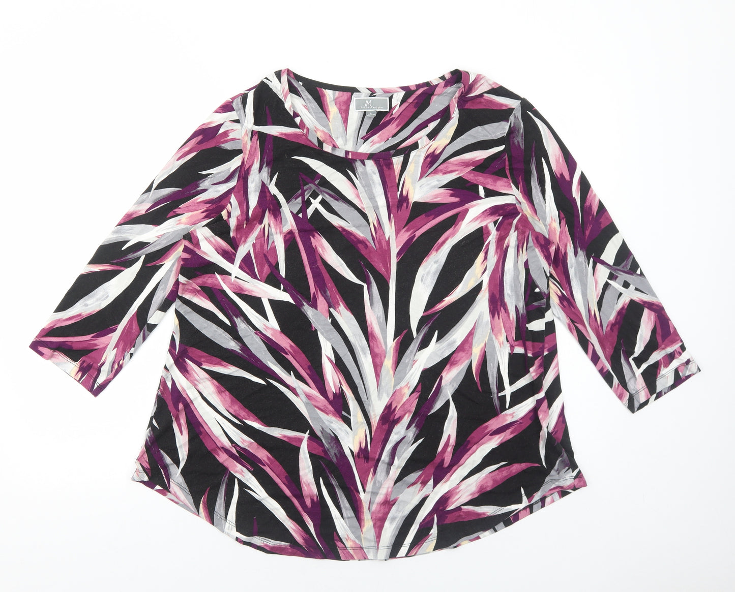 JM Collection Womens Purple Geometric Viscose Basic Blouse Size L Round Neck